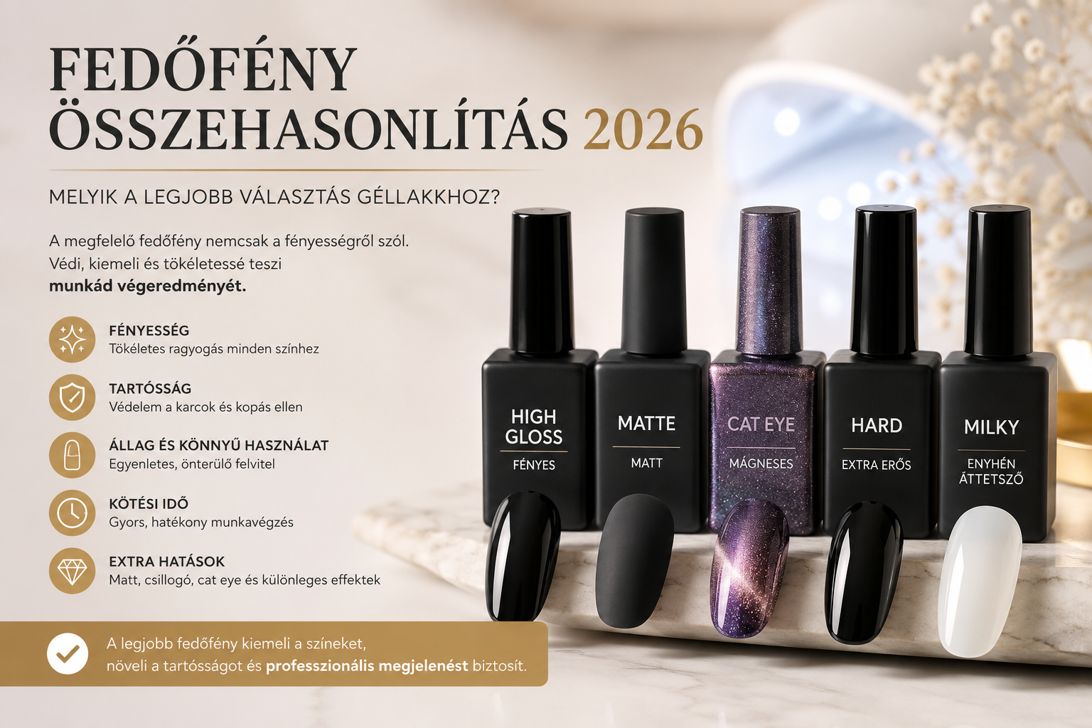 Fedőfény összehasonlítás 2026: melyik a legjobb választás géllakkhoz?