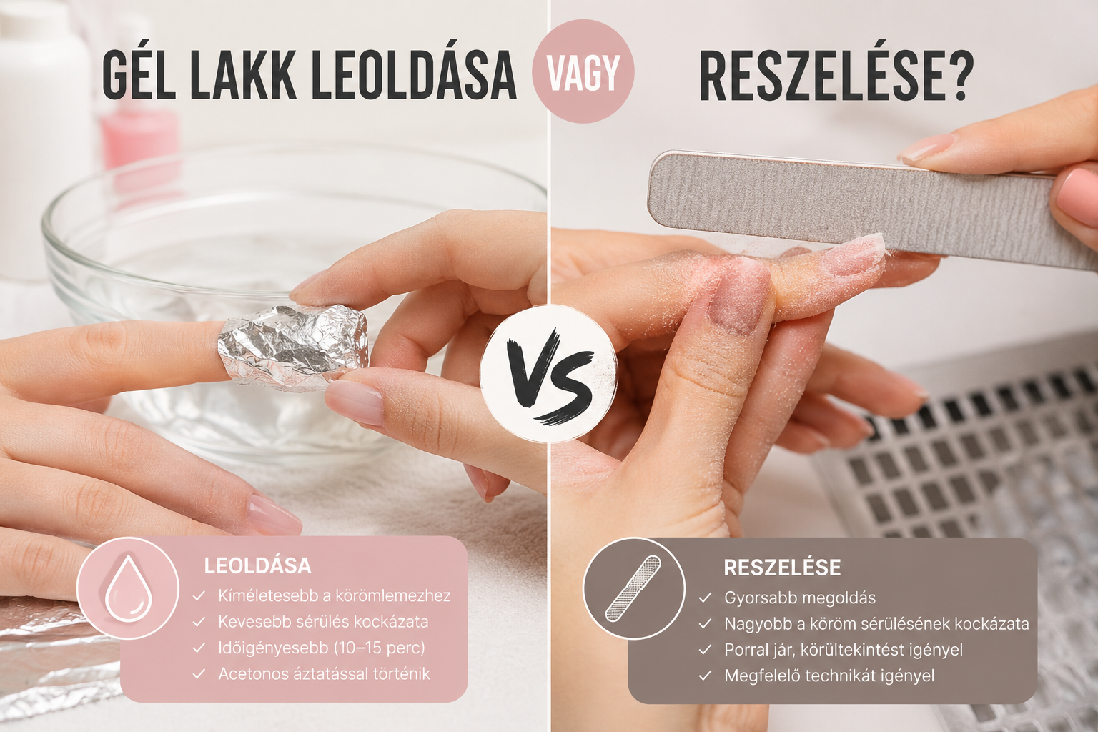 Gél lakk eltávolítása sérülés nélkül – leoldás vagy reszelés?