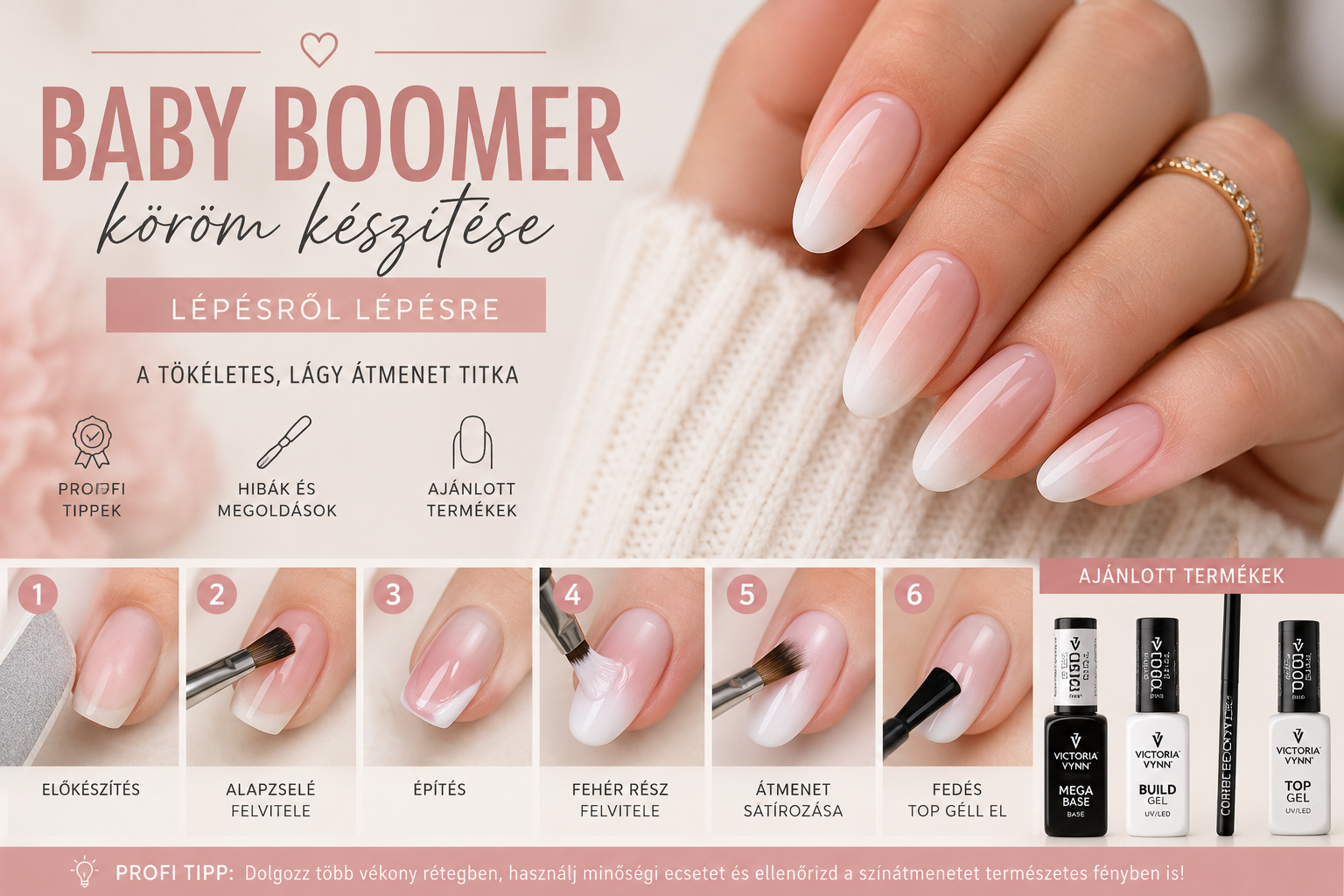 Baby Boomer köröm készítése lépésről lépésre