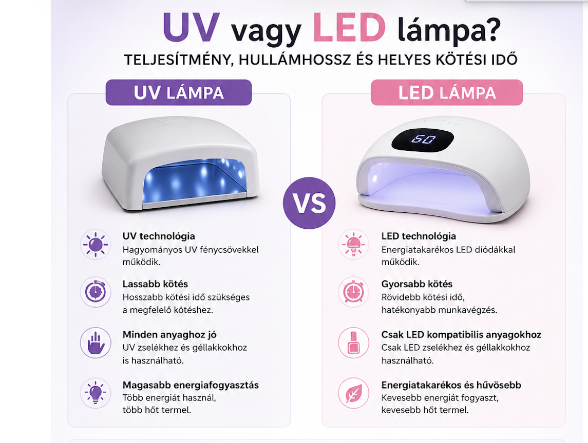 UV vagy LED lámpa? Teljesítmény, hullámhossz és helyes kötési idő